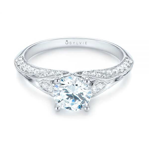 18k White Gold Diamond Engagement Ring - Flat View -  103902