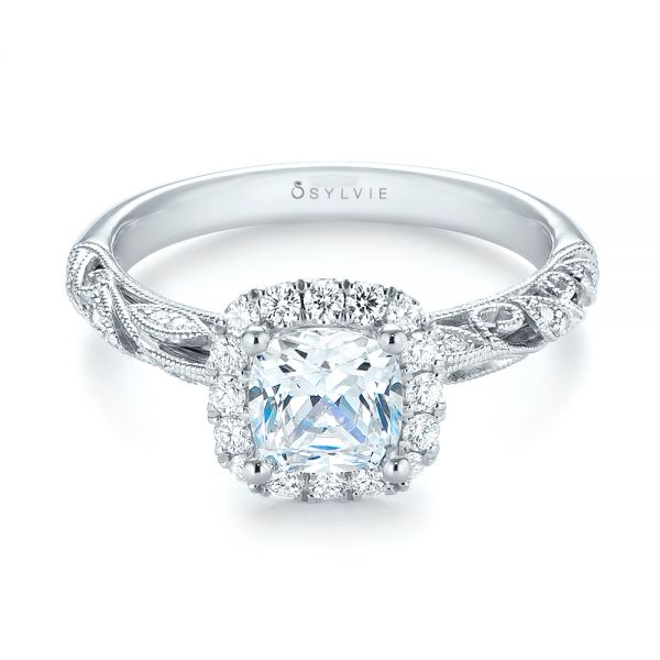 18k White Gold Diamond Engagement Ring - Flat View -  103908