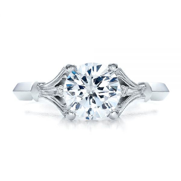 18k White Gold Diamond Engagement Ring - Top View -  100100