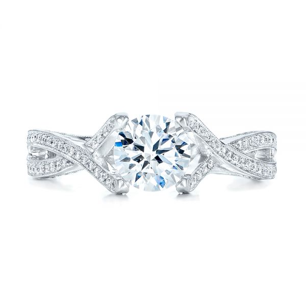 18k White Gold Diamond Engagement Ring - Top View -  100365