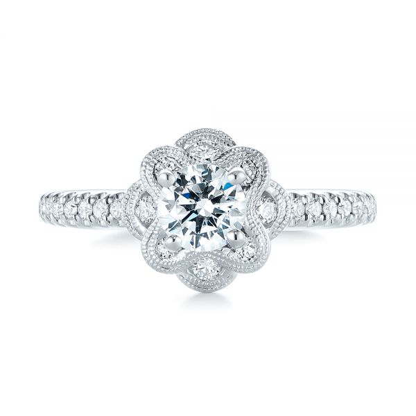 18k White Gold Diamond Engagement Ring - Top View -  103680