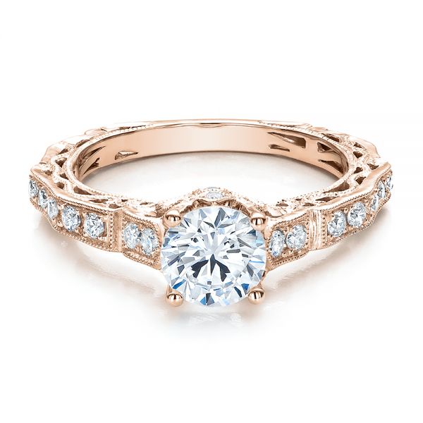 14k Rose Gold 14k Rose Gold Diamond Filigree Engagement Ring - Vanna K - Flat View -  100106