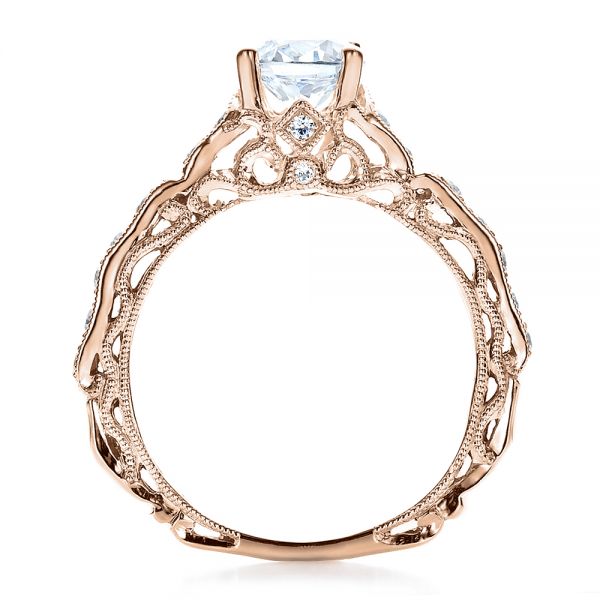 18k Rose Gold 18k Rose Gold Diamond Filigree Engagement Ring - Vanna K - Front View -  100106