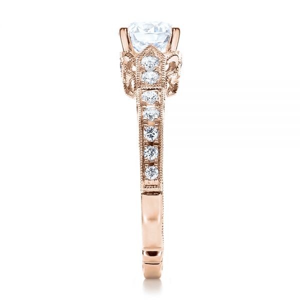 14k Rose Gold 14k Rose Gold Diamond Filigree Engagement Ring - Vanna K - Side View -  100106