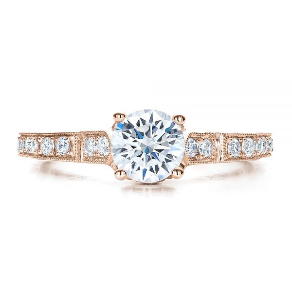 18k Rose Gold 18k Rose Gold Diamond Filigree Engagement Ring - Vanna K - Top View -  100106