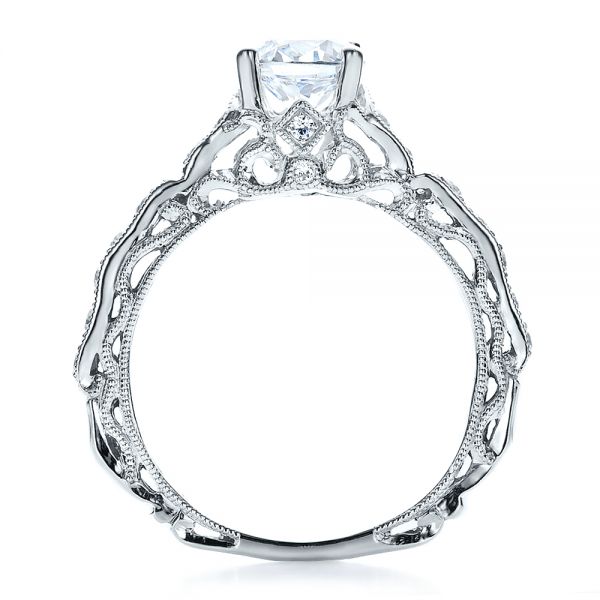 14k White Gold 14k White Gold Diamond Filigree Engagement Ring - Vanna K - Front View -  100106