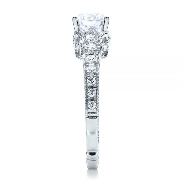 18k White Gold Diamond Filigree Engagement Ring - Vanna K - Side View -  100106