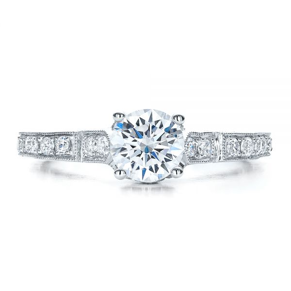 18k White Gold Diamond Filigree Engagement Ring - Vanna K - Top View -  100106