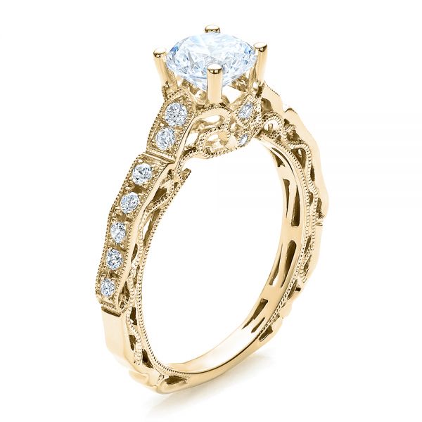 18k Yellow Gold 18k Yellow Gold Diamond Filigree Engagement Ring - Vanna K - Three-Quarter View -  100106