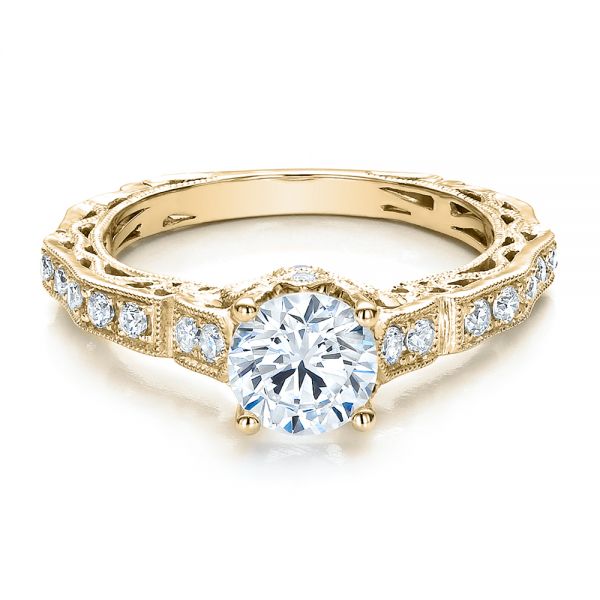 18k Yellow Gold 18k Yellow Gold Diamond Filigree Engagement Ring - Vanna K - Flat View -  100106