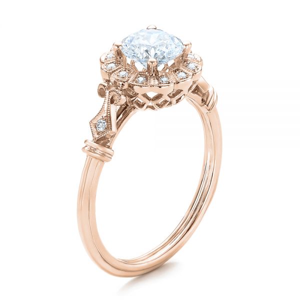 18k Rose Gold 18k Rose Gold Diamond Halo Engagement Ring - Three-Quarter View -  101984