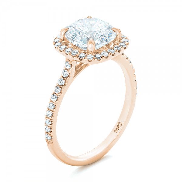 14k Rose Gold 14k Rose Gold Diamond Halo Engagement Ring - Three-Quarter View -  102820