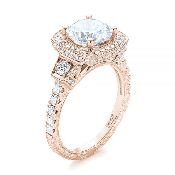 18k Rose Gold 18k Rose Gold Diamond Halo Engagement Ring - Three-Quarter View -  103602
