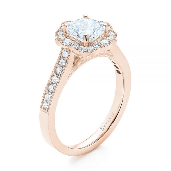 14k Rose Gold 14k Rose Gold Diamond Halo Engagement Ring - Three-Quarter View -  103904