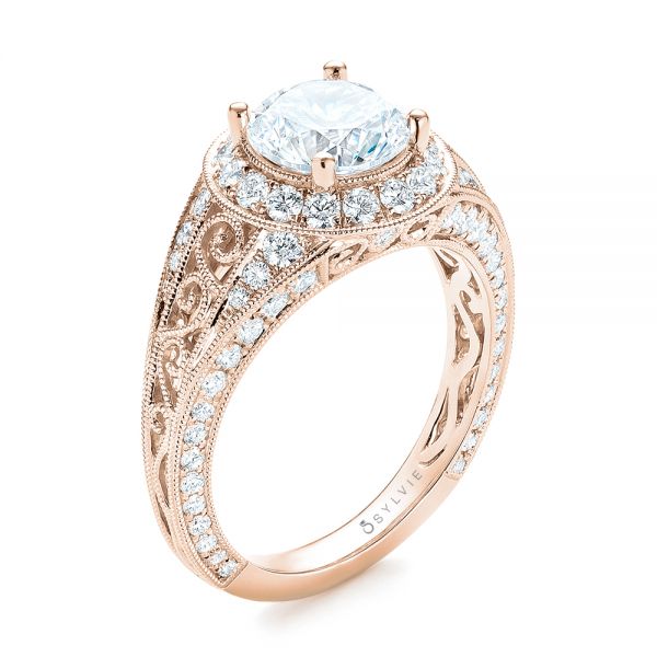14k Rose Gold 14k Rose Gold Diamond Halo Engagement Ring - Three-Quarter View -  103910