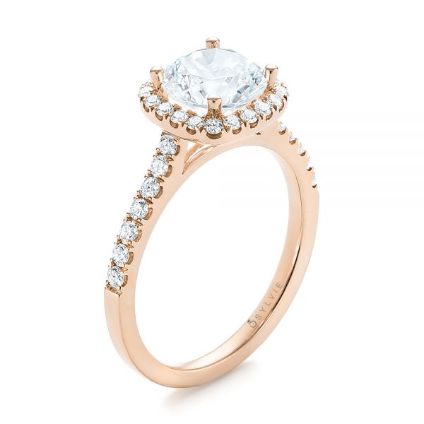18k Rose Gold 18k Rose Gold Diamond Halo Engagement Ring - Three-Quarter View -  104024
