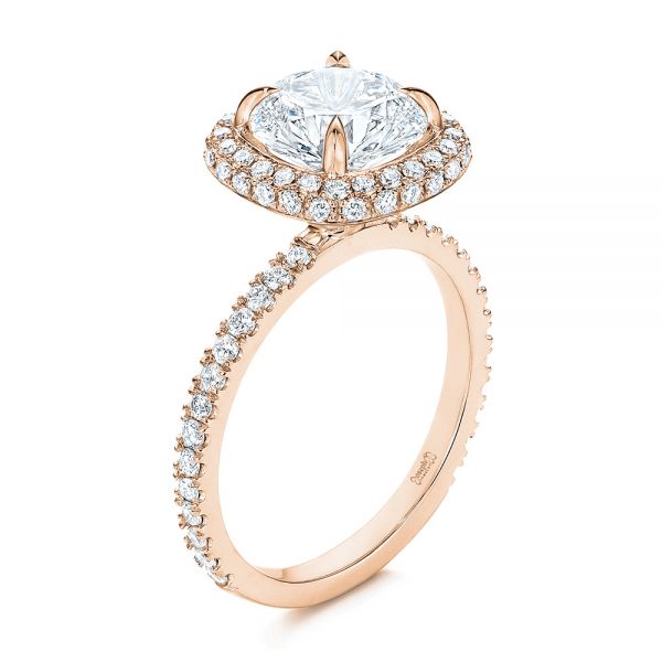 18k Rose Gold 18k Rose Gold Diamond Halo Engagement Ring - Three-Quarter View -  106521
