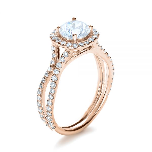 14k Rose Gold 14k Rose Gold Diamond Halo Engagement Ring - Three-Quarter View -  1256