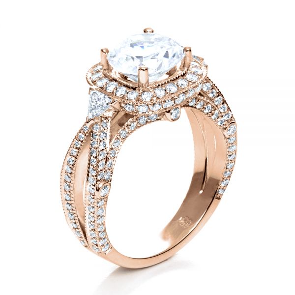 14k Rose Gold 14k Rose Gold Diamond Halo Engagement Ring - Three-Quarter View -  207