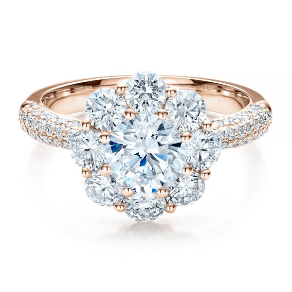 18k Rose Gold 18k Rose Gold Diamond Halo Engagement Ring - Flat View -  100007