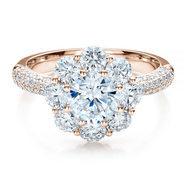 14k Rose Gold 14k Rose Gold Diamond Halo Engagement Ring - Flat View - 100007