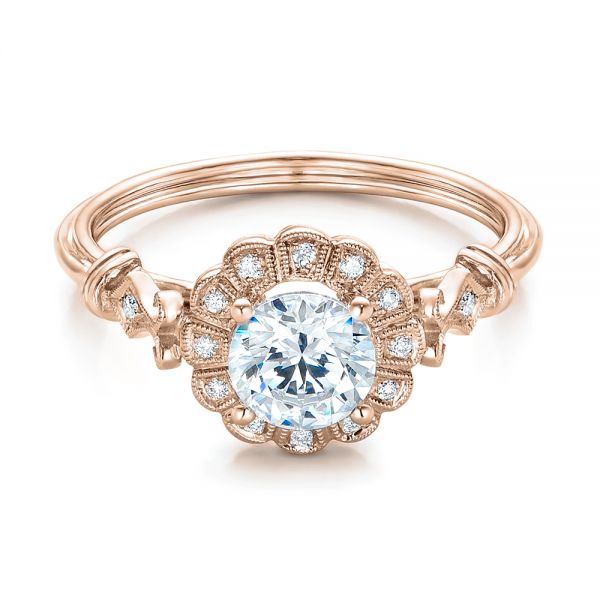 18k Rose Gold 18k Rose Gold Diamond Halo Engagement Ring - Flat View -  101984