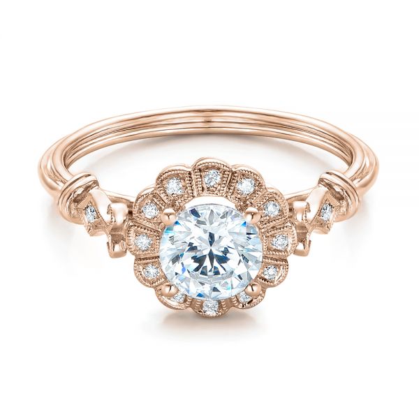 14k Rose Gold 14k Rose Gold Diamond Halo Engagement Ring - Flat View - 101984