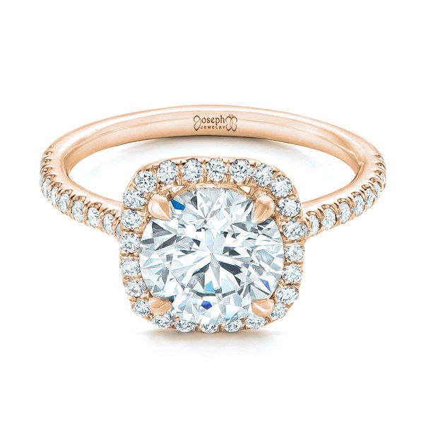 14k Rose Gold 14k Rose Gold Diamond Halo Engagement Ring - Flat View -  102820