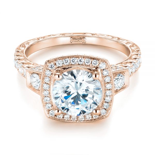 18k Rose Gold 18k Rose Gold Diamond Halo Engagement Ring - Flat View -  103602
