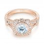 18k Rose Gold 18k Rose Gold Diamond Halo Engagement Ring - Flat View -  103645 - Thumbnail