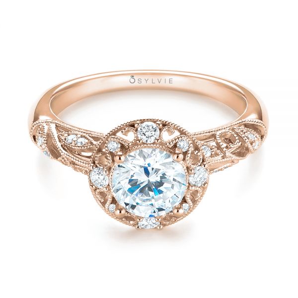 14k Rose Gold 14k Rose Gold Diamond Halo Engagement Ring - Flat View -  103906