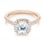 14k Rose Gold 14k Rose Gold Diamond Halo Engagement Ring - Flat View -  104024 - Thumbnail