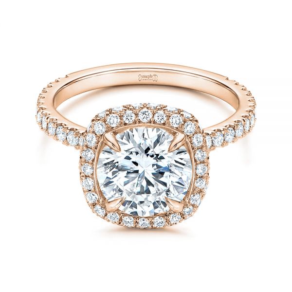 18k Rose Gold 18k Rose Gold Diamond Halo Engagement Ring - Flat View - 106521
