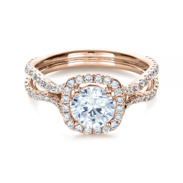 18k Rose Gold 18k Rose Gold Diamond Halo Engagement Ring - Flat View -  1256