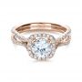 14k Rose Gold 14k Rose Gold Diamond Halo Engagement Ring - Flat View -  1256 - Thumbnail