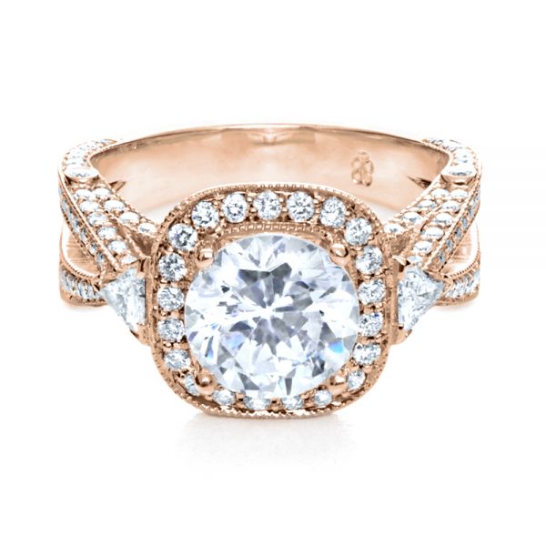 18k Rose Gold 18k Rose Gold Diamond Halo Engagement Ring - Flat View -  207