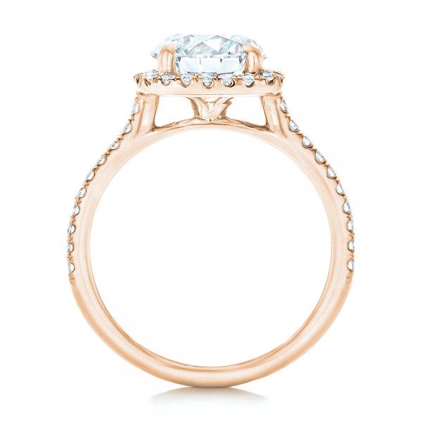 18k Rose Gold 18k Rose Gold Diamond Halo Engagement Ring - Front View -  102820