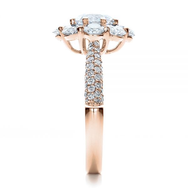 18k Rose Gold 18k Rose Gold Diamond Halo Engagement Ring - Side View -  100007