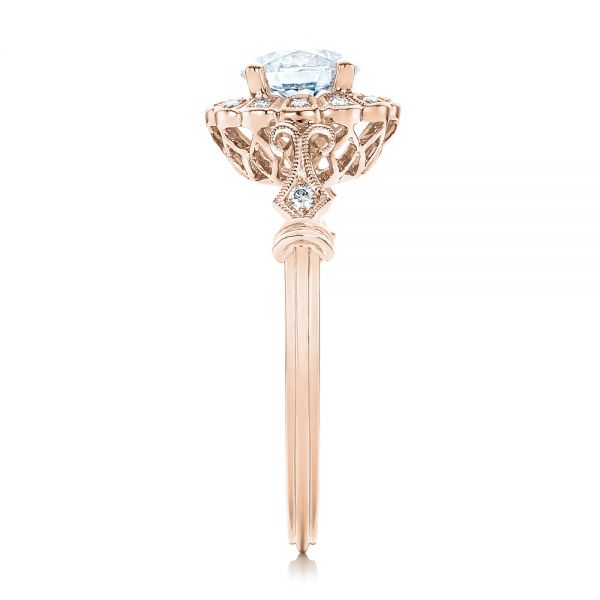 18k Rose Gold 18k Rose Gold Diamond Halo Engagement Ring - Side View -  101984