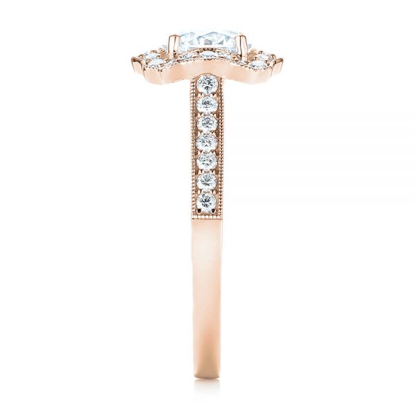 18k Rose Gold 18k Rose Gold Diamond Halo Engagement Ring - Side View -  103904