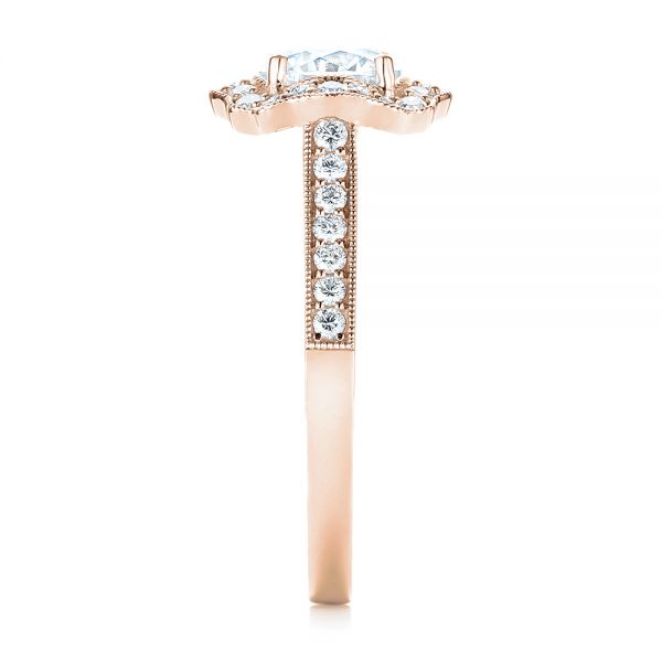 18k Rose Gold 18k Rose Gold Diamond Halo Engagement Ring - Side View - 103904