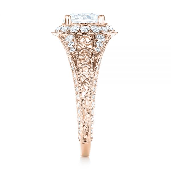 18k Rose Gold 18k Rose Gold Diamond Halo Engagement Ring - Side View -  103910