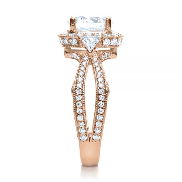 18k Rose Gold 18k Rose Gold Diamond Halo Engagement Ring - Side View -  207