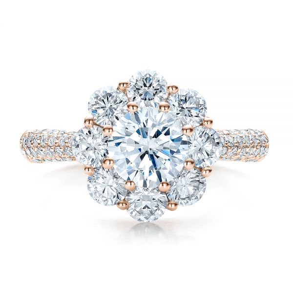 18k Rose Gold 18k Rose Gold Diamond Halo Engagement Ring - Top View -  100007