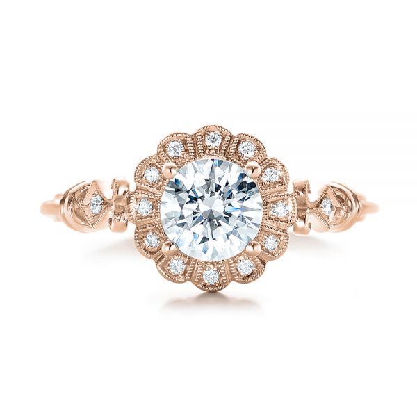 14k Rose Gold 14k Rose Gold Diamond Halo Engagement Ring - Top View -  101984
