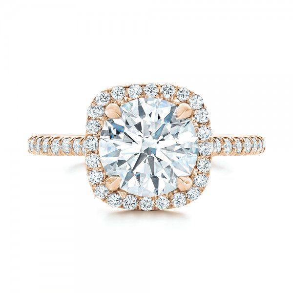 18k Rose Gold 18k Rose Gold Diamond Halo Engagement Ring - Top View -  102820