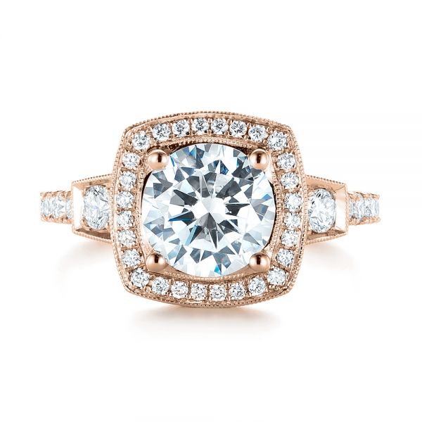 18k Rose Gold 18k Rose Gold Diamond Halo Engagement Ring - Top View -  103602