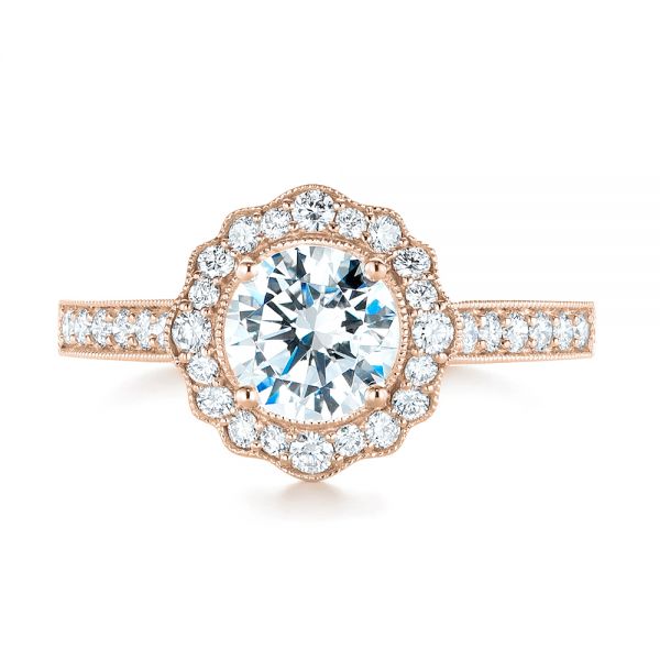 14k Rose Gold 14k Rose Gold Diamond Halo Engagement Ring - Top View -  103904