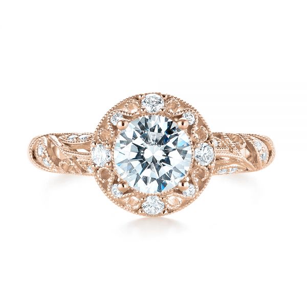 18k Rose Gold 18k Rose Gold Diamond Halo Engagement Ring - Top View -  103906