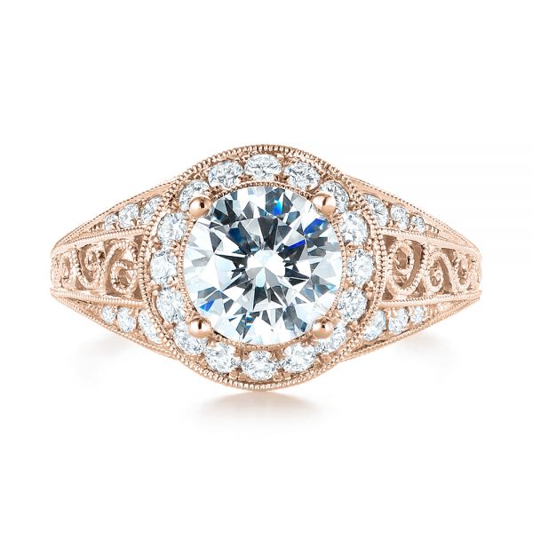 14k Rose Gold 14k Rose Gold Diamond Halo Engagement Ring - Top View -  103910